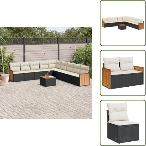 10-tlg. Garten-Sofagarnitur mit Kissen Schwarz Poly Rattan - Gartenmöbel Set - Rattan Möbel - Outdoor Möbel - Esstisch - Sofas (1/5)