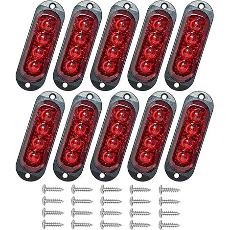 Feux de Gabarit LED 12V/24V Remorque Étanches Remorque Camion Bus Caravane Signalisation Latérale 4 LED Feux de Position Universels Rouge (1/5)