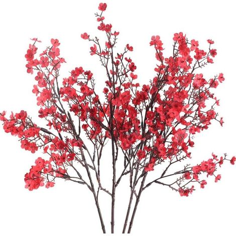Bouquet de 4 fleurs de gypsophile artificielles rouges, plante artificielle, décoration florale pour mariage, maison ou fête. (1/5)