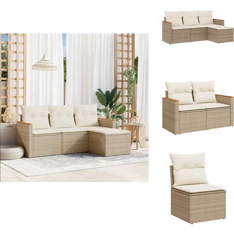 Salon de jardin avec coussins 4 pcs beige résine tressée - Ensemble Salon De Jardin - Mobilier De Jardin - Canapé Extérieur - Chaise Longue - Set Salon De Jardin (1/5)