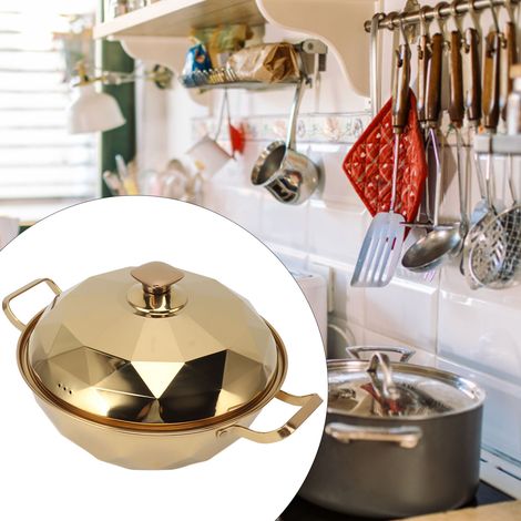 Cuiseur vapeur double couche avec panier vapeur, marmite épaisse, convient à un usage domestique, plaques à induction, marmite à soupe, casserole multifonction, couleur or. (1/5)