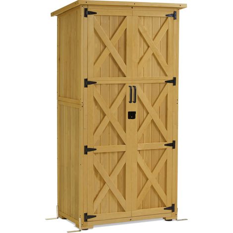 M MCombo Gartenschrank Holz, Gartenhaus Klein Wetterfest, Outdoor Gerätehaus Geräteschuppen, für Außenbereich Balkon Terrasse, 55×90×169cm, 0878D-F (Natur) (1/5)