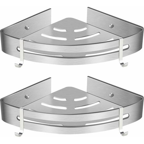 Shower shelf, drill-co.ukee bathroom shelf, shower box storage rack, bathtub shelf storage rack, wall-mounted, self-adhesive, rust-proof, rectangular, polished, 2 hooks 2 Pack, Polished Silver (1/5)
