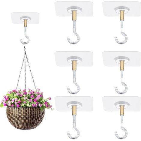 Lot de 6 crochets de plafond – 59x59 mm – PVC et laiton – Plantes et lampes – Autocollants (1/4)