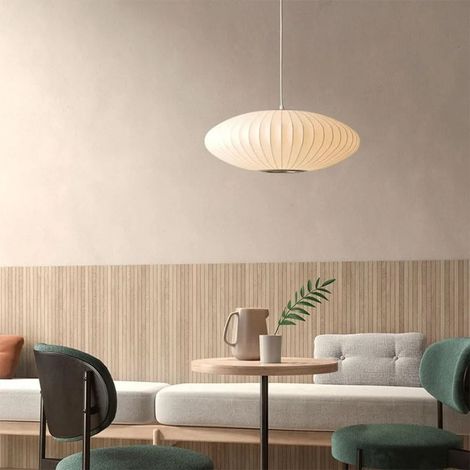 Lampe suspension ronde en soie blanche 60 cm – Lustre moderne pour intérieur, restaurant ou salon, base E27, sans ampoule (1/5)