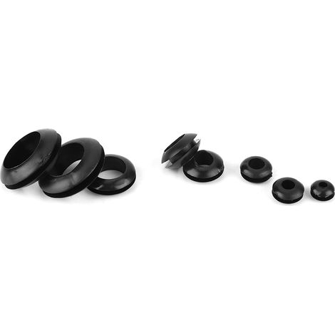 Boîte de 180 passe-câbles en caoutchouc, assortiment de 8 tailles, pour la protection des câbles et tuyaux. (1/5)