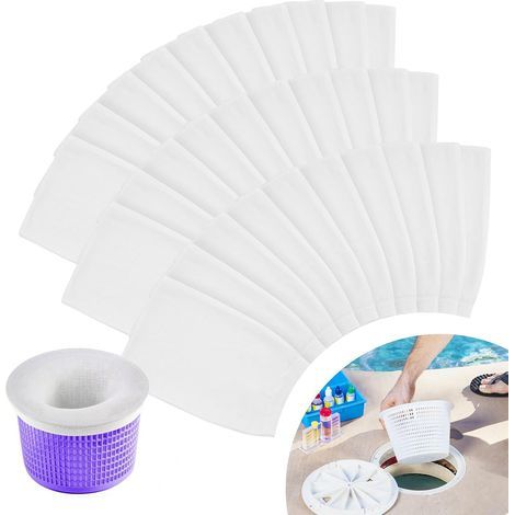 Chaussettes skimmer piscine réutilisables 20PCS – Nylon durable pour filtration efficace – Compatible avec paniers de skimmer (1/4)
