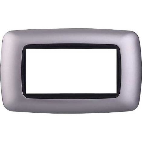 Plaque plastique arrondie 4 modules Bticino Livinglight compatible Ettroit, coloris argent - LN88406