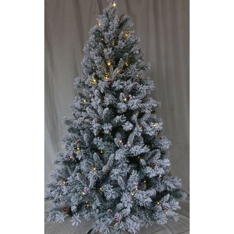 Árbol de Navidad LED Nevado 180cm con Piñas y Bolitas Rojas