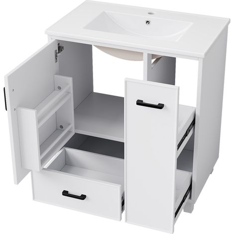 Mueble de baño de pie con lavabo cerámico integrado 76,5 x 47 x 82 cm MDF lacado blanco HOMVRA (1/5)