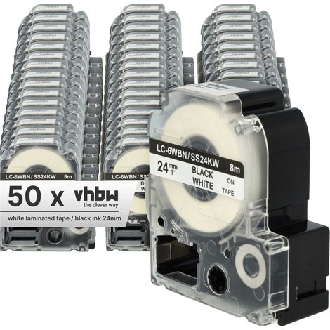 vhbw 50x Label Tape Replacement for Epson LC-6WBN for Label Printer 24 mm, Black on White (1/4)