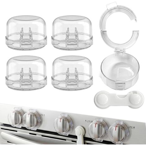 Protège-Boutons Pour Cuisinière 5 pièces Protecteur transparent de sécurité pour appareils Boutons anti-enfant sécurisés Pour cuisinière, four, appareil, brûleur, cuisine (1/5)