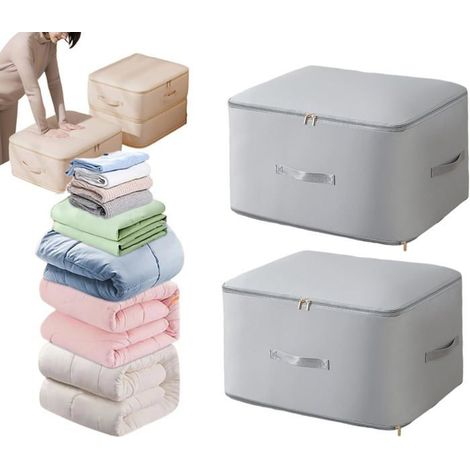Sac compression couette - Lot 2, Gris, L, Sans aspirateur étanche poussière vêtements - Sac rangement Aucunely