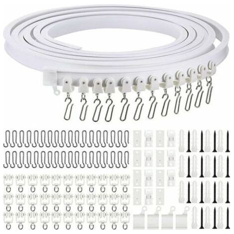 Rail de rideau incurvé au plafond pliable de 5 mètres Rail de rideau incurvé flexible pour rail de rideau souple pour rail de rideau avec crochets de rideau en métal, séparateur de pièce pour rideaux (1/5)