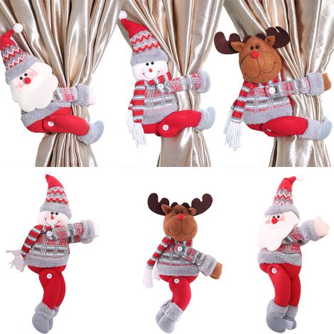 Lot de 6 Embrasses pour Rideaux de Noël Bonhomme de neige Père Noël Boucles de rideaux retenues Clips de boucle de rideau Noël Porte Clip Rideau Décor Sangle de rideau réglable pour chambre décoration (1/5)