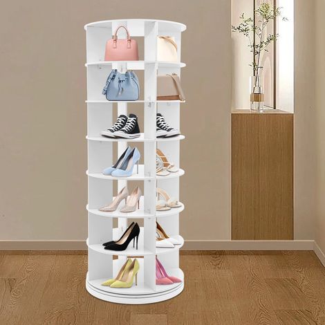 Étagère à chaussures rotative à 7 niveaux, tour à chaussures autoportante, étagère de rangement de chaussures rotative à 360 °, organisateur de rangement de chaussures pour entrée, salon, couloir, bla