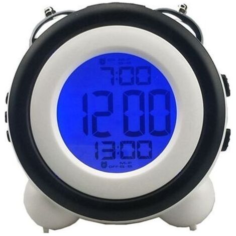 Réveil Intelligent, Lampe de Chevet en métal à Double Cloche, veilleuse avec capteur Intelligent, réveil électronique, Horloge Lumineuse pour Enfant (Noir) (1/5)