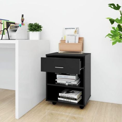 Meuble de Rangement sur Roulettes 46x36x59 cm en Bois d'Ingénierie Noir, Armoire Mobile Multifonction pour Salon, Cuisine ou Bureau (1/5)
