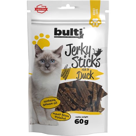 Palitos de carne seca BULTI sabor pato, premio para gatos, 60 g (1/3)