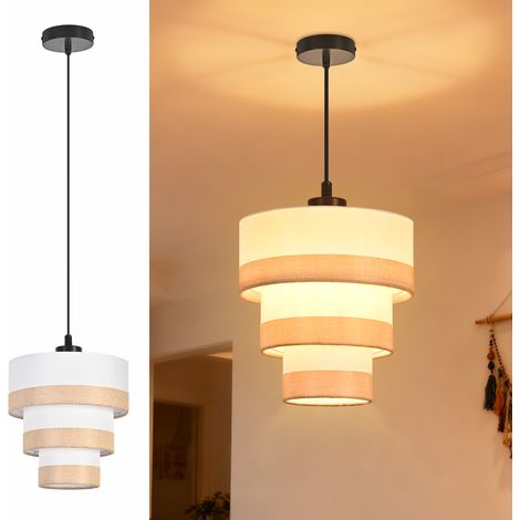 GBLY Pendelleuchte Vintage 1 Flammig Stoff E27 Höhenverstellbar Rustikal Hängeleuchte Für Esstisch Schlafzimmer Küche Ohne Leuchtmittel