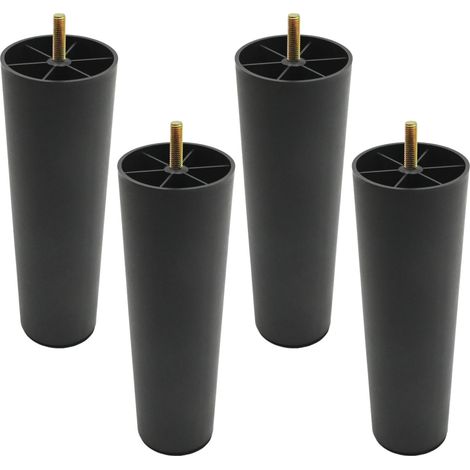 Quattro gambe per mobili in plastica coniche e rotonde da 8 pollici, bulloni di fissaggio M8, adatte per sedie e divani, gambe nere. (1/5)