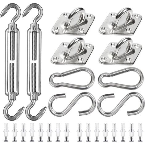Kit de fixation pour voile d'ombrage - 42 pièces de fixation en acier inoxydable pour voiles rectangulaires/carrées (matériau pour hamacyu) (1/5)