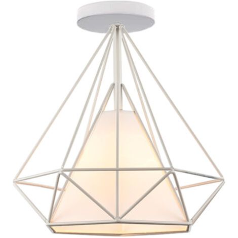 royaluxe- Lampe À Suspension Rétro Vintage En Forme De Diamant 25CM (Blanc) Plafonnier Industriel En Métal Et Fer E27 Pour Restaurant Et Café (1/5)