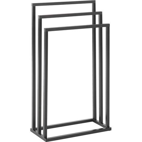 Toallero de metal negro mate madera oscura 3 rieles accesorio de pie moderno baño Charras (1/5)