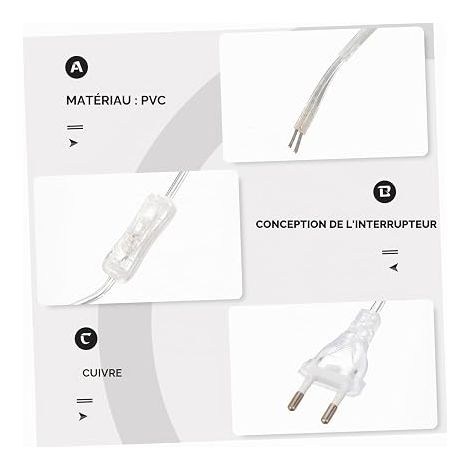 DIY Type C European Plug Euro Power Cable with Switch Transparent 2 Pin Electrical Extension Cord Lamp Cable with Switch 230 V for DIY Lighting Fixtures (1/4)