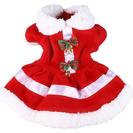 Robe de Noël pour Chien Col Poupée Épaisse et Chaude avec Clochette Festive Taille S (1/5)