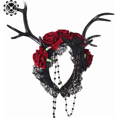 Lolita party extravaganza antler headband photography dark witch exaggerated headdress Gothic rose headband (1/5)