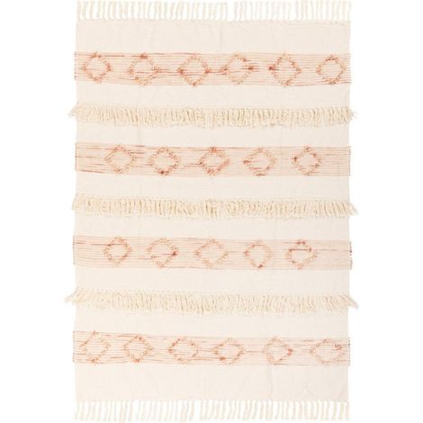 Plaid Tissé à la Main "Bohist" 130x170cm Rose & Crème (1/5)