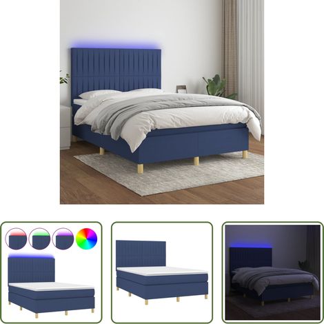 vidaXL LED-Streifen - Boxspringbett mit Matratze & LED Blau 140x200 cm Stoff (1/5)