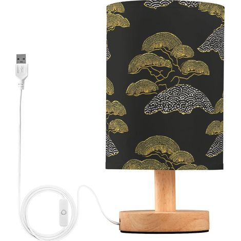 Lampe de table chevet noire style japonais en pin perlé pour (1/5)