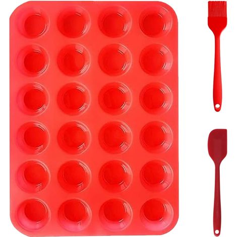 Mini Moule Silicone 24 Cavités 3 Pièces Moule Chocolat Silicone Sans Bpamoule Cupcake Silicone Convient aux Muffins Cupcakes Chocolats Pains Tartes et Desserts,Crêpe,Crêpe