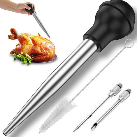 Turkey Baster Stainless Steel Turkey Baster Syringe Meat Marinade Injector Needle Turkey Baster for Kitchen Cooking 4-Piece Set (1/5)