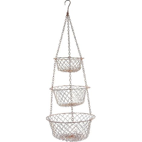 Panier à fruits à 3 niveaux, panier de rangement pour légumes et plantes de cuisine, panier suspendu à chaîne pour un gain de place (cuivre) (1/5)