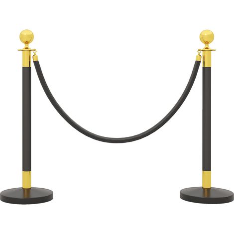 Colonnine Segnapercorso con Corda Vellutata Base Riempibile in Acciaio Inox Ø32x96 cm Nero e Oro (1/5)