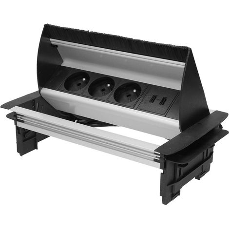 Bloc multiprise encastrable escamotable 3 Prises + Chargeur USB 1,8 m Longueur de câble de Type E (1/5)