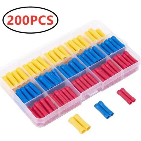 200 Stück vollisolierte Crimpverbinder, isolierte gerade Stoßverbinder, elektrische Crimp-Anschlussklemmen, Messingkern (1/5)