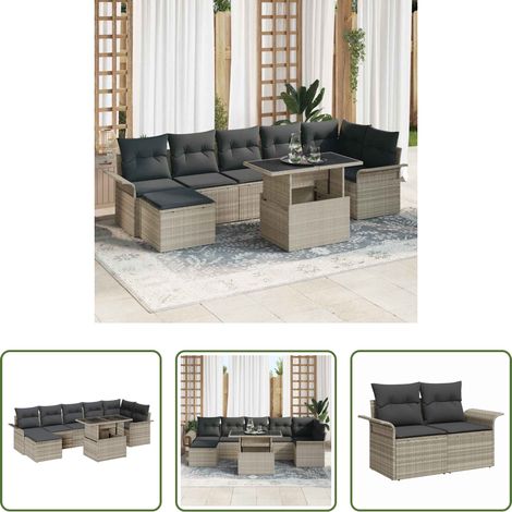 vidaXL Poly-Rattan - Sofa Set mit Kissen 8 pcs Hellgrau Poly-Rattan (1/5)