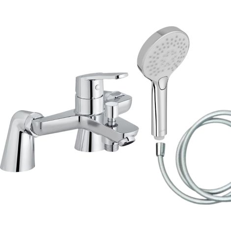 Mitigeur baignoire JACOB DELAFON Aimé + pommeau de douche Metro + flexible de douche lisse + colonnettes (1/5)