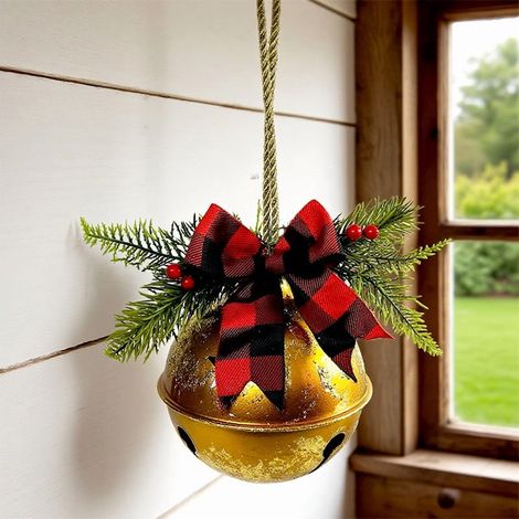 Cloche De Noël - Métal Distressé Diamètre 14 Cm Avec Corde De Suspension 37 Cm - Décoration Extérieure Jardin Terrasse Cheminée - Lot De 1 (1/5)