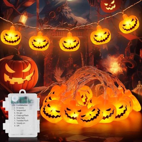 Luci decorative di Halloween - 6 m - 40 LED - con zucca e 2 modalità - Impermeabili - Decorazione di Halloween - Per interni ed esterni - Funzionamento a batteria (1/5)