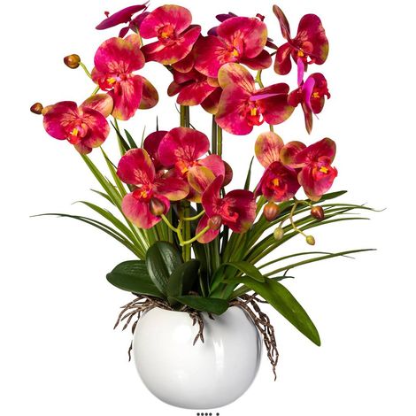 Orchidée factice 3 hampes vase céramique H58cm touché réel Rose beauty - couleur: Rose beauty