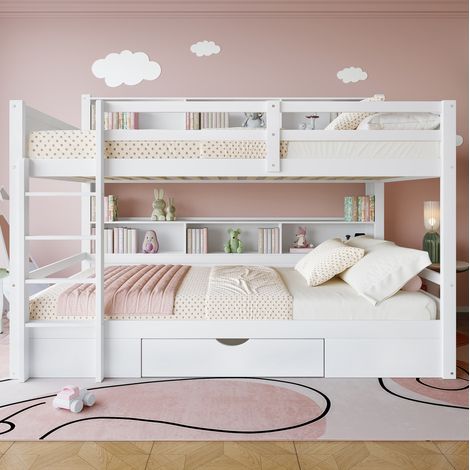 Letto a castello per bambini 90x200 cm in legno bianco con contenitore - FLORAGRACE (1/5)