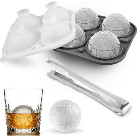 XXL Eiswürfelform Kugel Silikon mit Deckel, 4er Set runde Eiswürfel für Whisky & Cocktails (1/5)