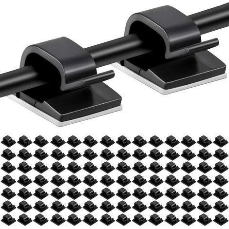 Lot de 100 attaches-câbles autocollantes noires pour la gestion des câbles électriques. (1/5)