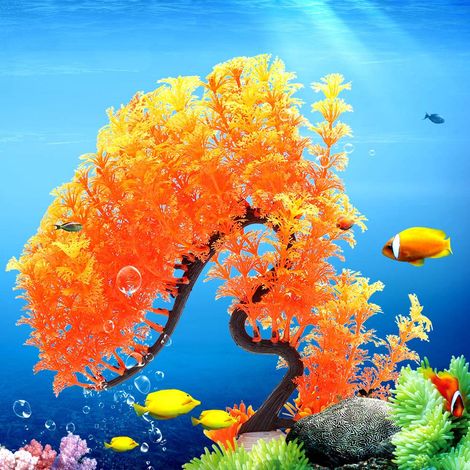 Décoration d'aquarium : plantes aquatiques artificielles pour aquarium à poissons et tortues, arbre courbé orange. (1/5)