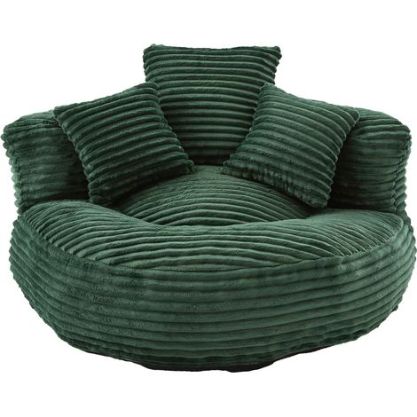 Sillón puf de pana verde oscuro con respaldo alto y 3 cojines MODENUIT (1/5)
